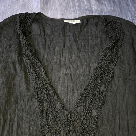 La Blanca Black Crochet Lace Trim V Neck Beach Cover Up Tunic Dress XL - Picture 5 of 11